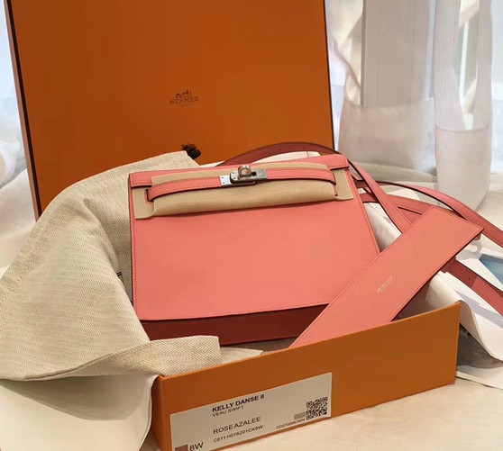 Hermes 8W Rose Azalee Kelly Danse Bag Evercolour Leather Palladium Hardware Hermes 8W Rose Azalee Kelly Danse Bag Evercolour Leather Palladium Hardware