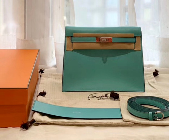 Hermes 3P Blue Atoll Kelly Danse Bag Evercolour Leather Palladium Hardware  Hermes 3P Blue Atoll Kelly Danse Bag Evercolour Leather Palladium Hardware