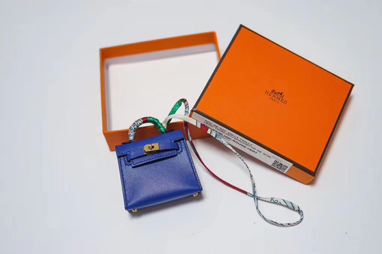 Hermes Tadelakt Mini Kelly Twilly Bag Charm Blue with Palladium Hardware