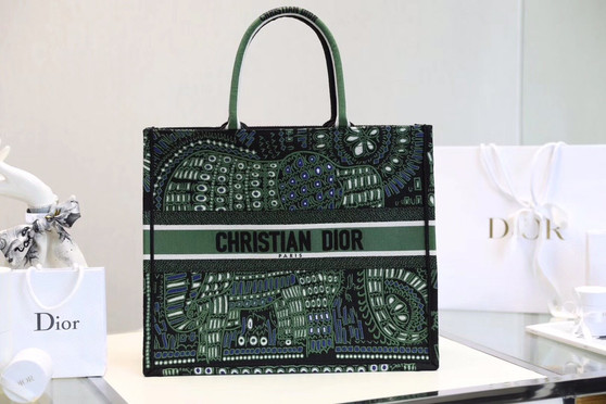 Christian Dior DIOR BOOK TOTE BAG IN GREEN EMBROIDERED CANVAS 