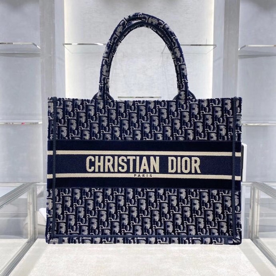 Christian Dior SMALL DIOR BOOK TOTE Blue Dior Oblique Embroidered Velvet Christian Dior SMALL DIOR BOOK TOTE Blue Dior Oblique Embroidered Velvet