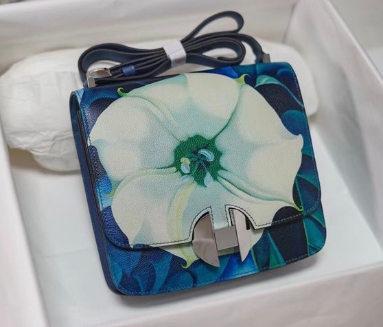 Hermès Limited Edition 2002 20cm "Sieste au Paradis” Blue Palladium Hardware