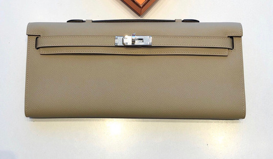 HERMES KELLY CUT CLUTCH BAG TRENCH EPSOM PALLADIUM HARDWARE