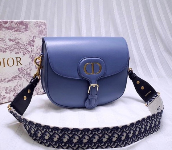 Christian Dior LARGE DIOR BOBBY BAG Blue Box Calfskin with Blue Dior Oblique Embroidered Strap