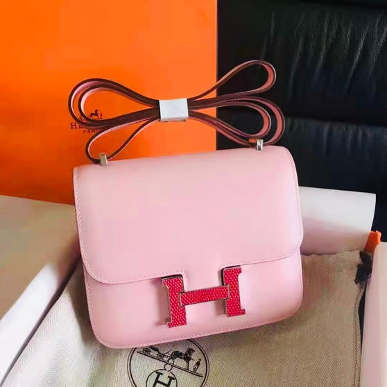 Hermes 3Q Rose Sakura Pink Constance 18 mini Bougainvillea Lizard bag