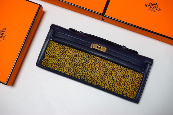 HERMÈS Kelly Cut Black Boxcalf with Peacock Feather GHW Limited Edition 