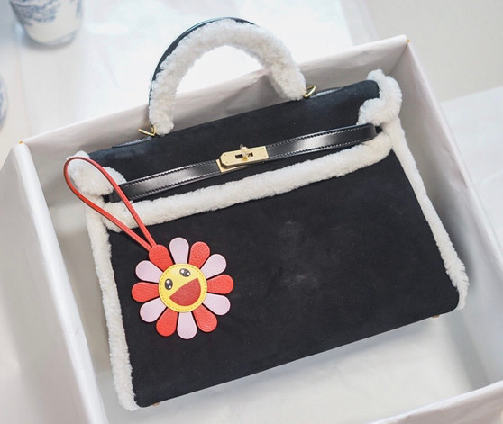  [Exclusive] Hermès Kelly 35 Limited Edition Black Teddy Shearling Bag