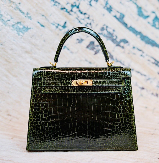 Hermes Emerald Alligator KELLY 25 WITH GOLDHARDWARE