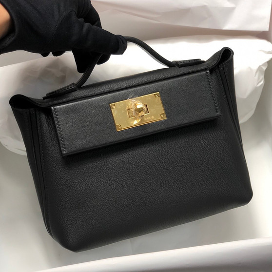Hermès Mini 24/24 – 21 Bag Black Evergrain/Swift leather with Gold Hardware