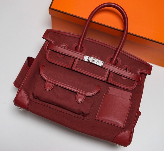 Hermes Limited Edition Cargo Birkin 35 cm Bordeaux Swift and canvas 