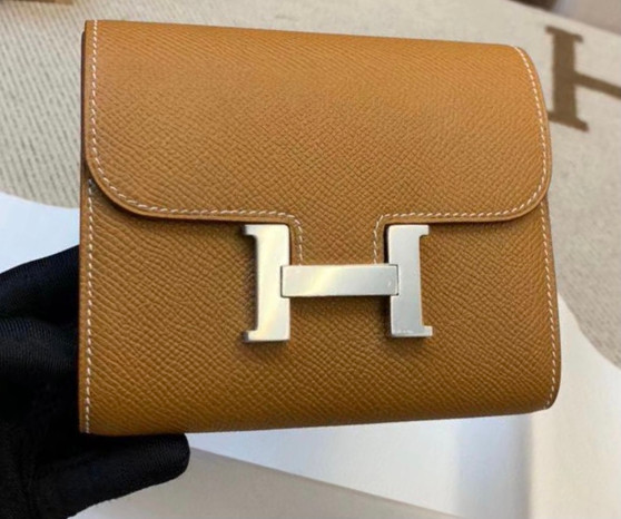 Hermes Constance Compact Passant wallet Gold Epsom Leather with Palladium Hardware Hermes Constance Compact Passant wallet Gold Epsom Leather with Palladium Hardware