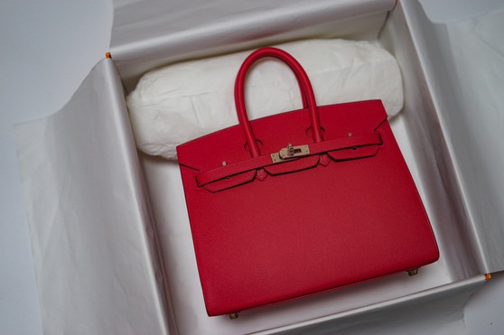 [Exclusive] Hermes Red Birkin 20cm Epsom Gold Hardware