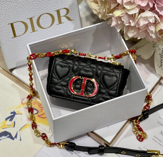 Christian Dior MICRO DIOR CARO BAG Black Supple Cannage Calfskin Christian Dior MICRO DIOR CARO BAG Black Supple Cannage Calfskin