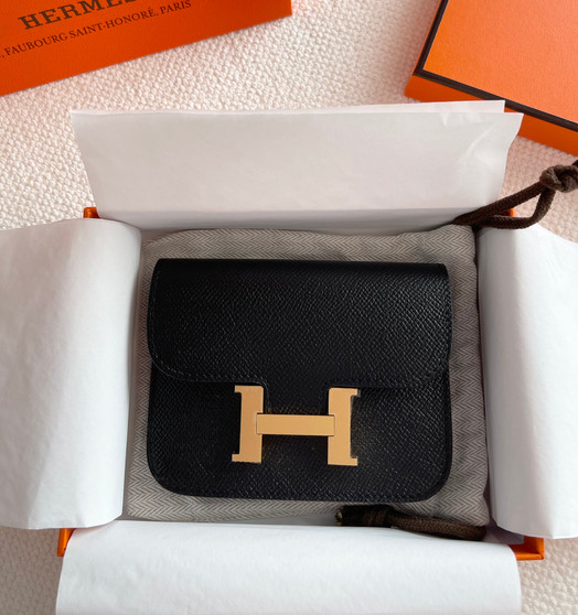 Hermès Constance Slim wallet Black Epsom leather with gold hardware 
