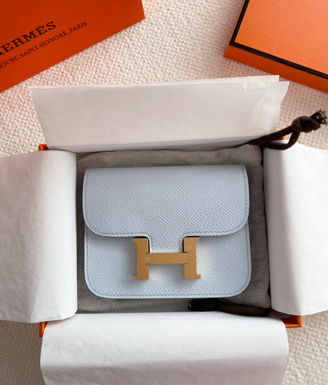 Hermès Constance Slim wallet T0 Blue Haze Epsom leather with gold hardware
