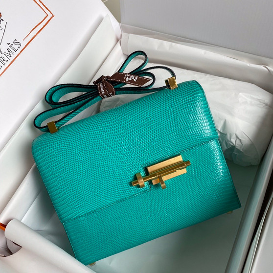 Hermès 7F Blue Paon Lizard Verrou 24 Bag