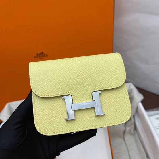 Hermès Constance Slim wallet C9 Soupre Yellow  Sellier  leather palladium hardware 