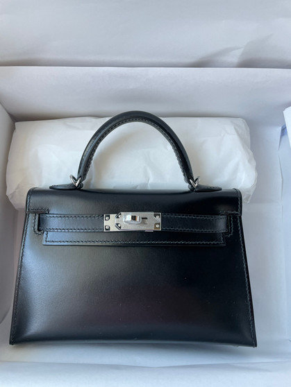 Hermes Black Mini Kelly II Box Leather Palladium  Hardware