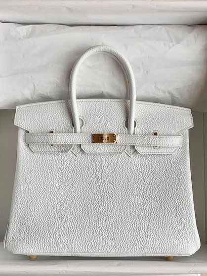 Hermes White Birkin 25 cm Togo Gold Hardware