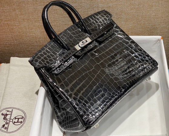 Hermès Birkin 25 Noir (Black) Crocodile Niloticus Palladium Hardware 