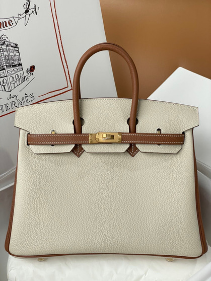 Hermes Craie/Gold  Birkin 25 cm Togo Gold Hardware