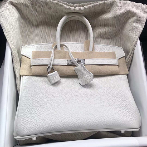Hermes White Horseshore Birkin 25 Togo leather Palladium Hardware