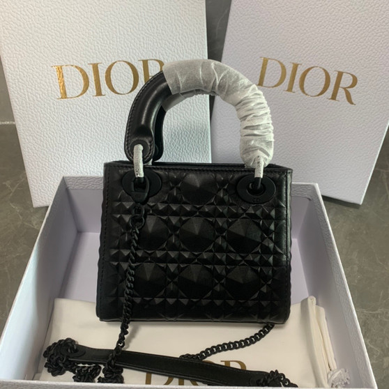 Christian Dior SMALL Black Ultraglossy Patent Cannage Calfskin LADY DIOR BAG 