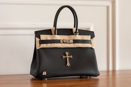 Hermes x Chrome Hearts Limited Edition Black Togo Birkin 30 Palladium Hardware with Chrome Hearts Aged Silver Charms  