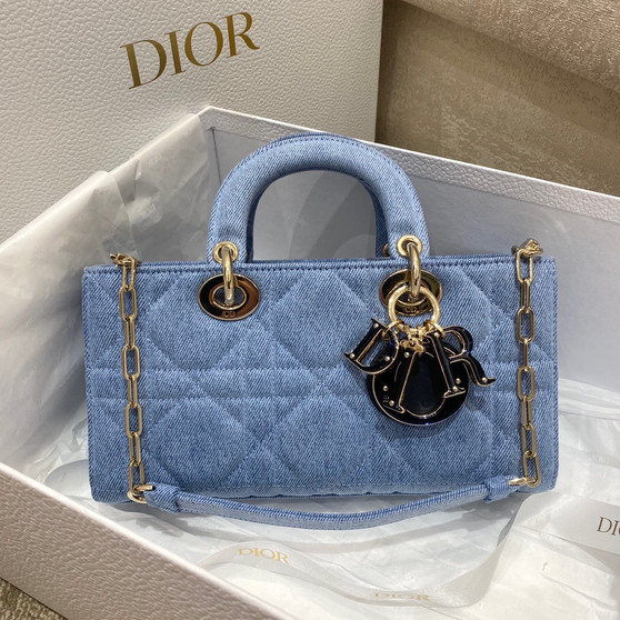 Christian Dior LADY D-JOY BAG Blue Cannage Denim 