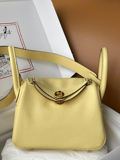  Hermes Mini Lindy 20cm Bag Jaune Poussin Togo Gold Hardware 