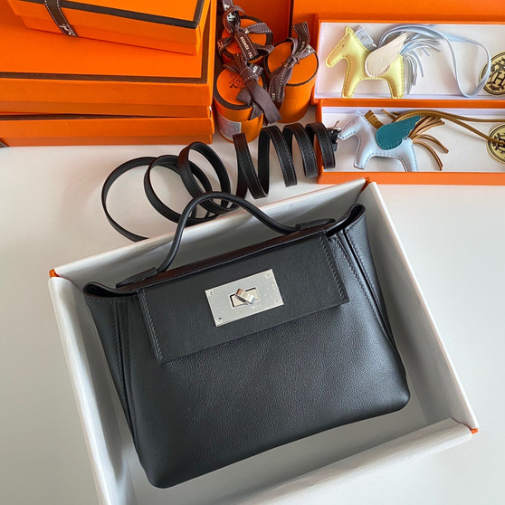 Hermès Mini 24/24 – 21 Bag Black Evercolor/Swift leather Palladium Hardware