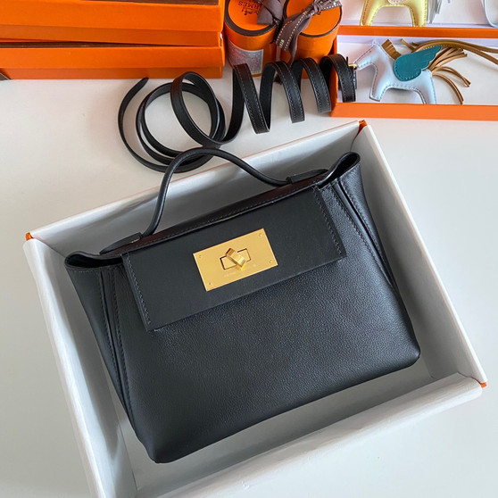 Hermès Mini 24/24 – 21 Bag Black Evercolor/Swift leather Gold Hardware