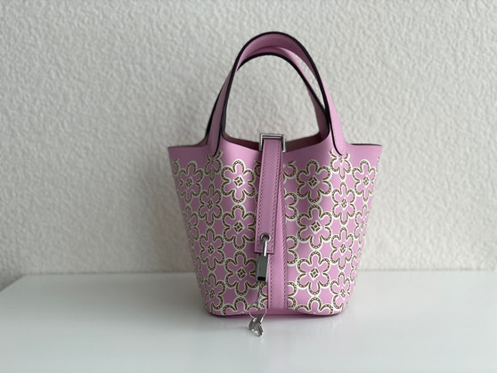 Hermès Mauve Sylvestre Swift Lucky Daisy Micro Picotin Lock Palladium Hardware, 2022