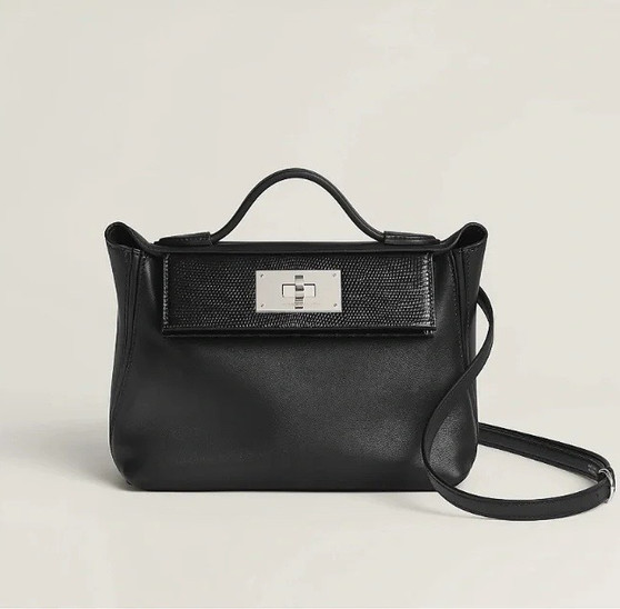 Hermes 2424 Mini Touch Black Volupto Leather  with Lizard Palladium Hardware