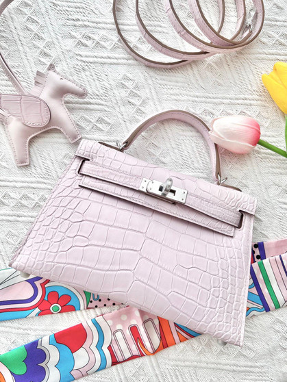 Hermes Mauve Pale Mini Kelly II 20 Alligator Palladium Hardware