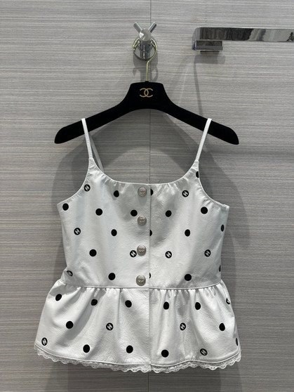 Chanel SS2023 Embroidered Calfskin & Lace Top White