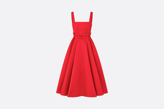 Christian Dior MID-LENGTH DRESS Red Wool and Silk Shantung Christian Dior MID-LENGTH DRESS Red Wool and Silk Shantung