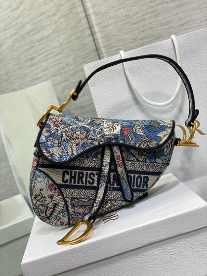 Christian Dior SADDLE BAG Denim Multicolor Dior Jardin Magique Embroidery