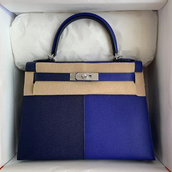 Hermès 28 cm Special Edition Blue Tri Coloured Epsom Kelly