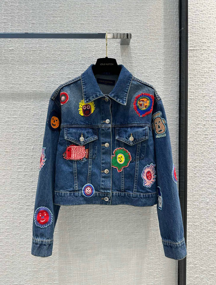 Louis Vuitton 1AB6K3 LV x YK Faces Patches Denim Jacket 