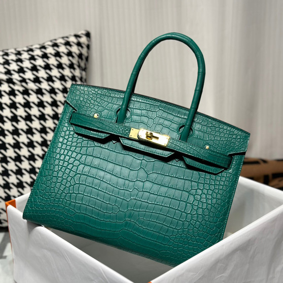 Hermes Birkin 30 in peacock   Porosus  Crocodile with Palladium hardware