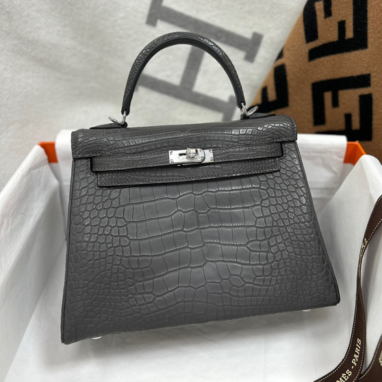 Hermes Etain Alligator KELLY 25 WITH Palladium HARDWARE