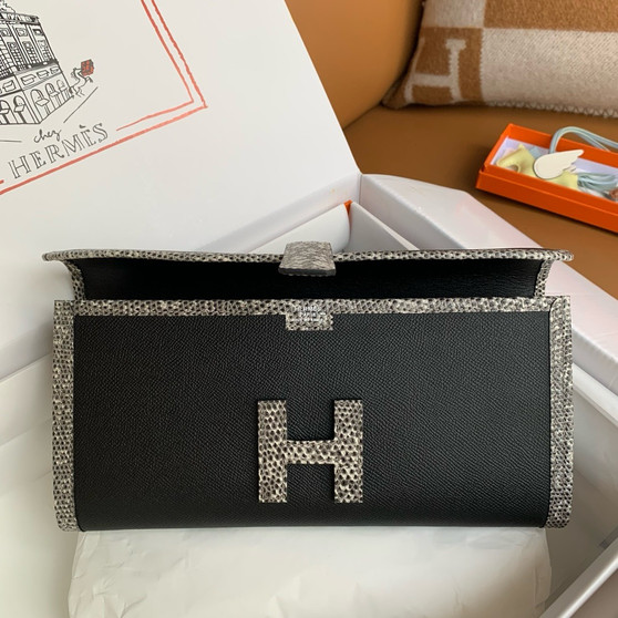 HERMÈS JIGE ELAN 29 BLACK SWIFT AND GREY LIZARD