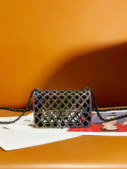 Chanel Pink Strass & Black Metal MINI EVENING BAG 