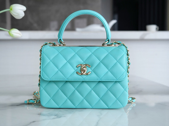  Chanel Trendy CC Flap Bag with Top Handle 2024 Turquoise