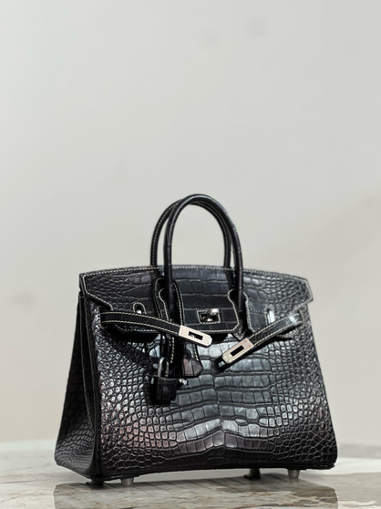 Hermes Special Order Horseshoe Birkin 25cm Black Alligator  with Palladium hardware Hermes Special Order Horseshoe Birkin 25cm Black Alligator  with Palladium hardware