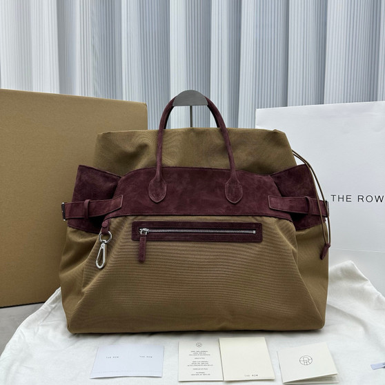 THE ROW Leather-Trim Margaux 17 Inside-Out Top-Handle Bag Brown