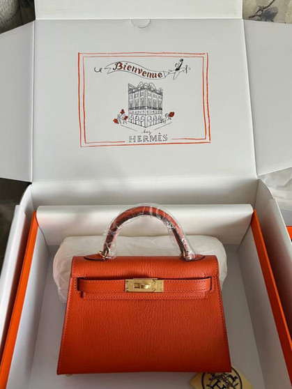 Hermès Orange Mini Kelly II Chevre  Mysore Leather Gold  hardware