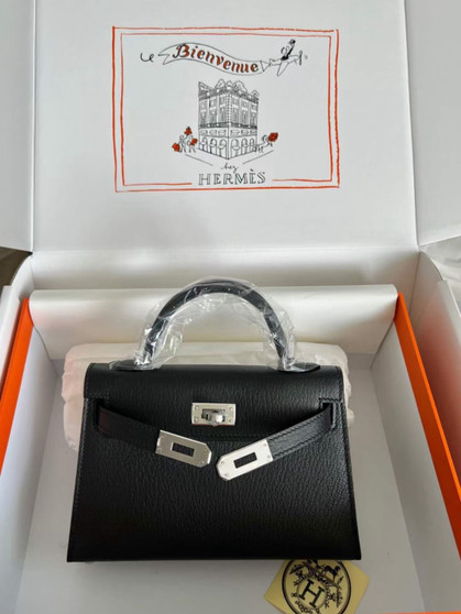 Hermès Black Mini Kelly II Chevre  Mysore Leather Palladium  hardware