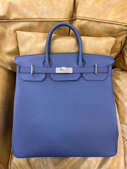 Hermes Bleu Agate Haut A Courroies Bag Clemence 40cm Palladium Hardware Hermes Bleu Agate Haut A Courroies Bag Clemence 40cm Palladium Hardware
